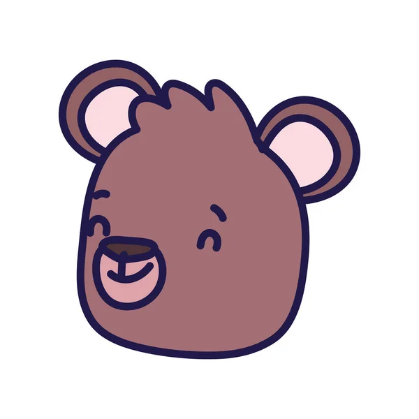 Lindo oso marrón cara personaje de dibujos animados sobre fondo blanco — Vector de stock