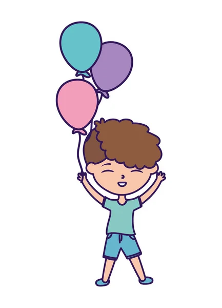 Heureux jour des enfants, petit garçon avec des ballons fête bande dessinée — Image vectorielle