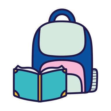 Okul eğitimine geri dön. Açık kitap ve sırt çantası.