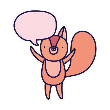 Beyaz arka planda şirin sincap konuşma balonu karikatürü