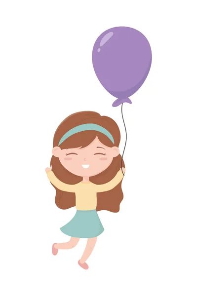 Feliz día de los niños, niña con globo celebración fiesta de dibujos animados — Vector de stock