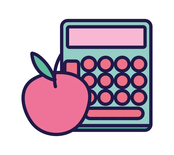 Retour à l'école éducation pomme et calculatrice classe approvisionnement — Image vectorielle