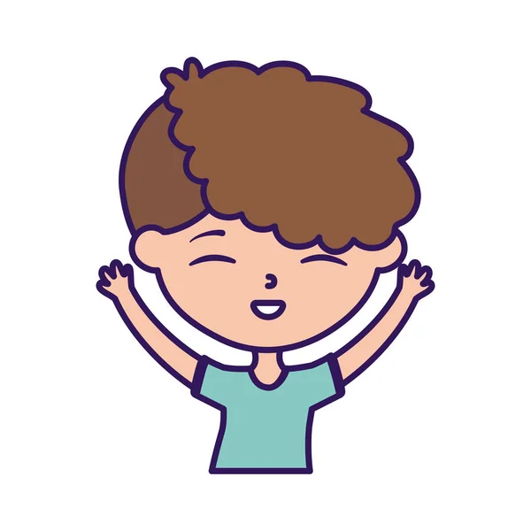 Felice giorno dei bambini, ragazzo carino con le mani alzate celebrando cartone animato — Vettoriale Stock