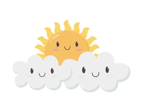 Roztomilé slunce a mraky fantasy kreslený postava — Stockový vektor
