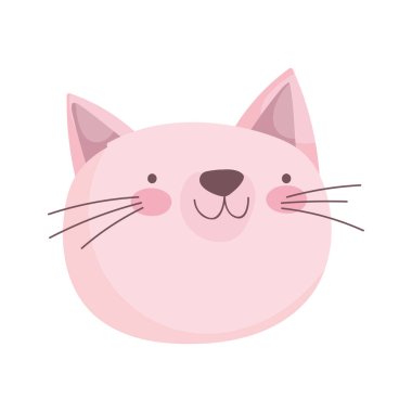 Beyaz arka planda pembe kedi suratlı çizgi film