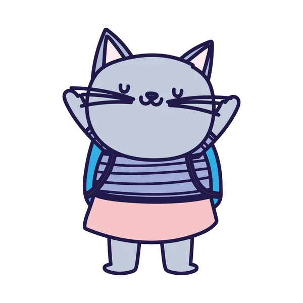 Retour à l'école éducation chat mignon avec sac à dos dessin animé — Image vectorielle