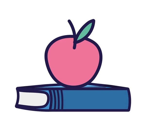 Volver a la escuela educación manzana en la literatura del libro — Vector de stock