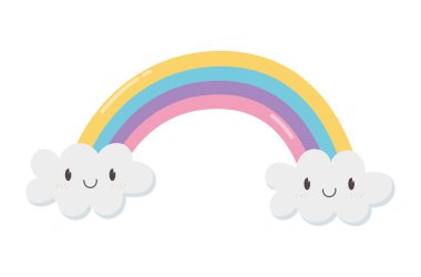 Şirin gökkuşağı bulutları Kawaii fantezi çizgi film karakteri