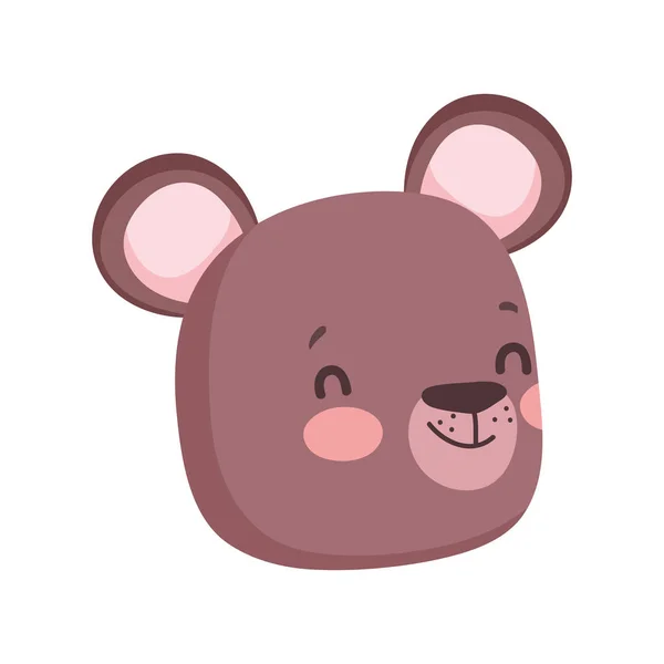 Carino marrone orso faccia personaggio dei cartoni animati su sfondo bianco — Vettoriale Stock