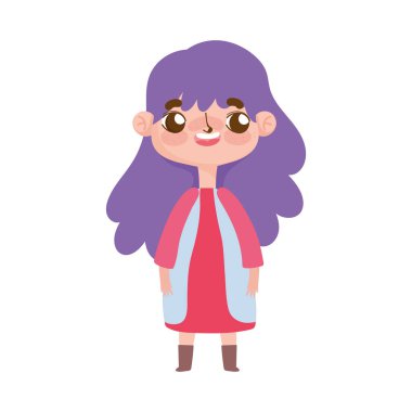 Mor saçlı ve yüz hareketli küçük kız.