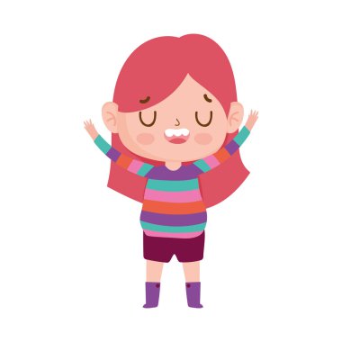 Çizgili süveteri ve yüz ifadesi olan tatlı bir kız.