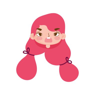 Cute girl face expression facial gesture hair ponytails cartoon vector