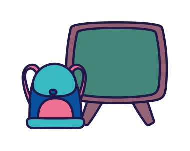 Okul eğitimine geri dön sırt çantası ve yazı tahtası