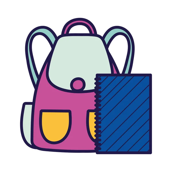 Back to school education backpack and notepad accessory icon — Stockový vektor