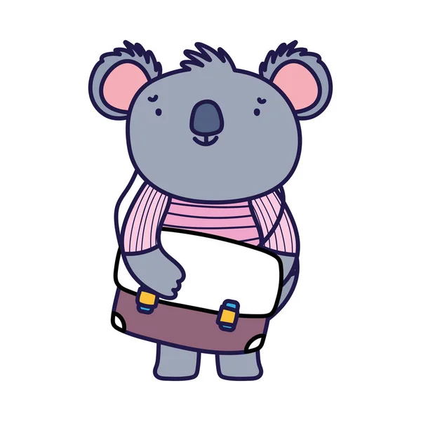 Back to school education cute koala and schoolbag — Stock Vector