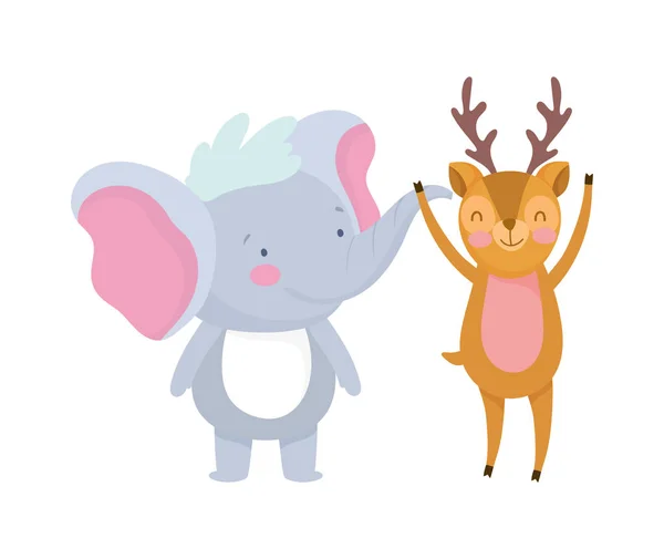 Little elephant and deer cartoon character on white background — Wektor stockowy