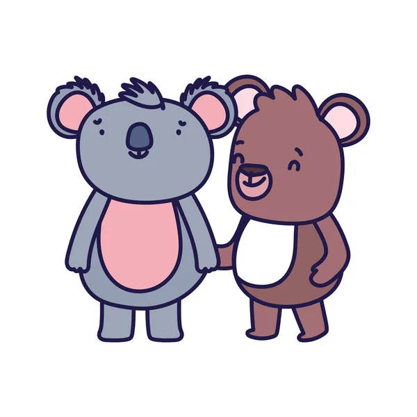 Little teddy bear and koala cartoon character on white background — ストックベクタ