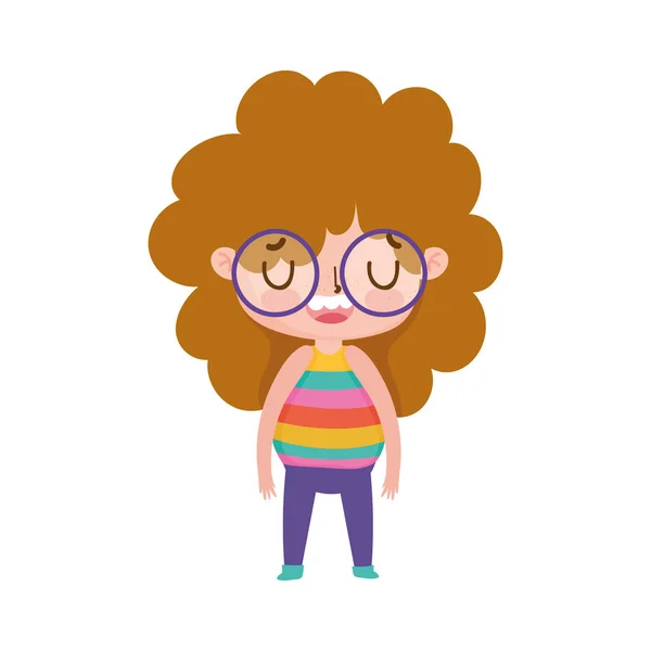 Niña con gafas expresión de pelo rizado facial — Vector de stock