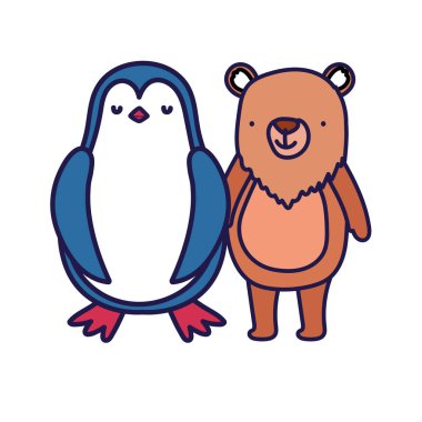cute penguin and bear cartoon on white background