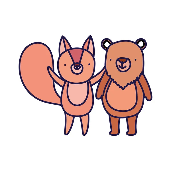 Cute squirrel and bear cartoon on white background — Διανυσματικό Αρχείο