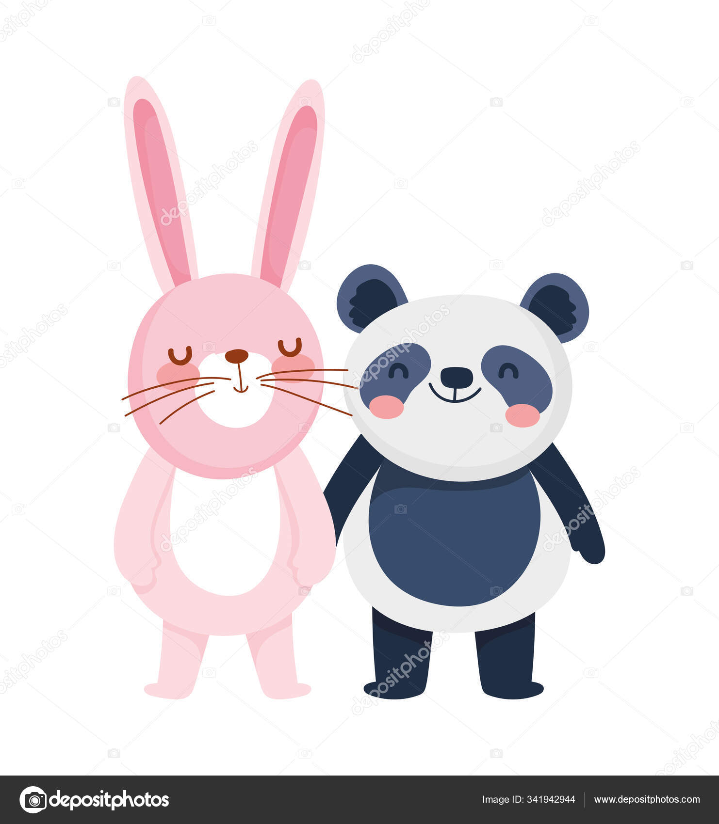 Little panda and rabbit cartoon character on white background Stock ...