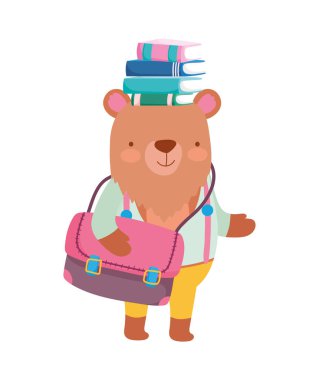 back to school education bear with handbag and books in head
