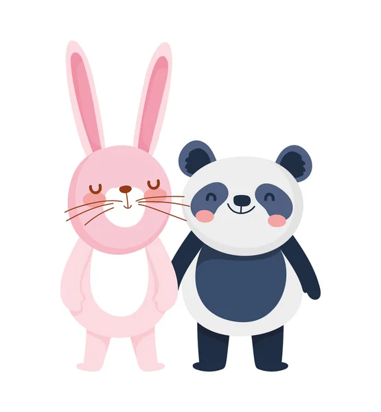 Little panda and rabbit cartoon character on white background — Stockvektor