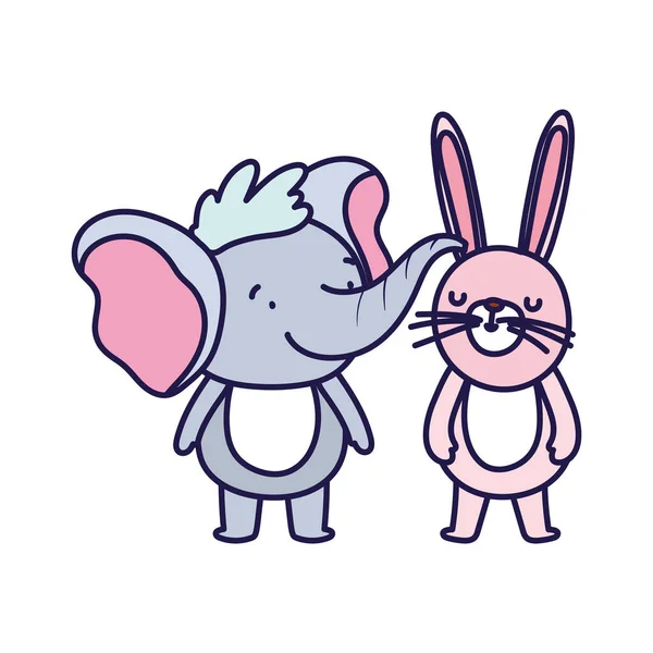Little elephant and rabbit cartoon character on white background — Διανυσματικό Αρχείο