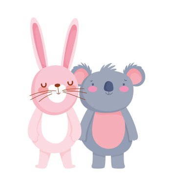 little rabbit and koala cartoon character on white background