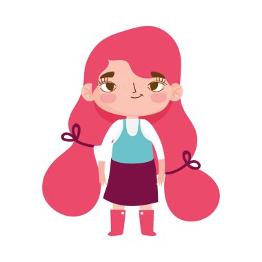 little girl gesture with long hair pony tail style