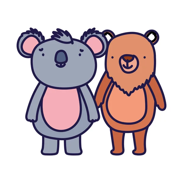 Cute little bear and koala together cartoon character — Stockvektor