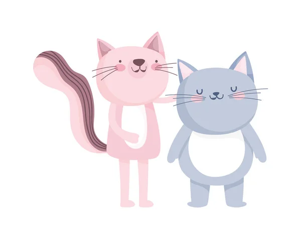 Little cat and pink cat cartoon character on white background — Διανυσματικό Αρχείο