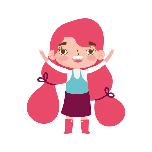 Little girl gesture with long hair pony tail style — Stok Vektör