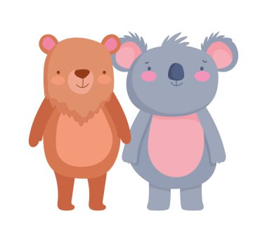 cute little bear and koala together cartoon character