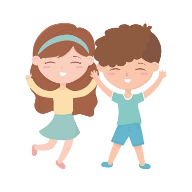 happy childrens day, little boy and girl celebration excited cartoon