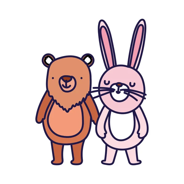 Petit lapin et ours personnage de dessin animé sur fond blanc — Image vectorielle