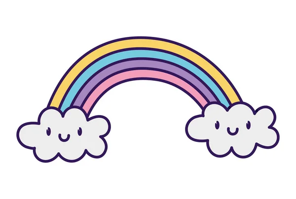 Carino arcobaleno nuvole kawaii fantasia personaggio dei cartoni animati — Vettoriale Stock