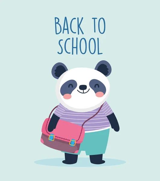 Kembali ke sekolah panda pendidikan dengan tas sekolah - Stok Vektor