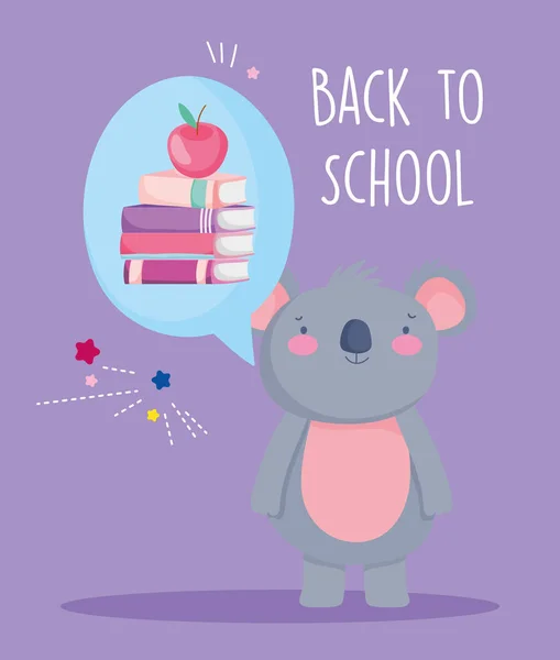 Back to school education cute koala think books and apple — Stockvector