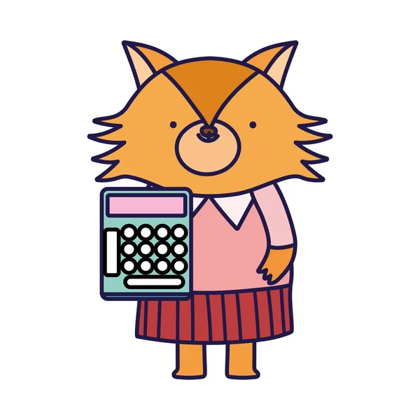 Voltar para a educação escolar bonito raposa com calculadora — Vetor de Stock