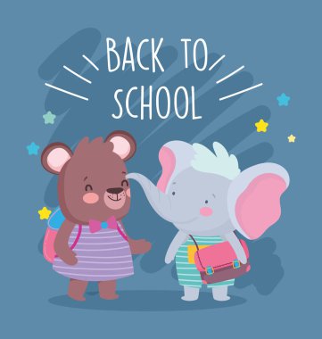 Okula geri dön fil ve çantalarla ayı