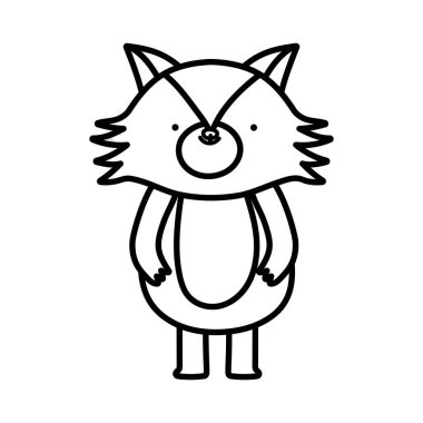 Beyaz arka planda şirin tilki orman hayvan çizgi film karakteri kalın çizgi üzerinde