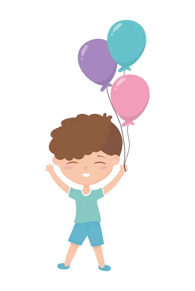 幸せな子供の日風船お祝いパーティー漫画の男の子 — ストックベクタ