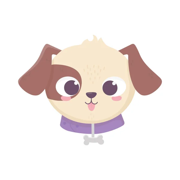 Cute face dog collar with bone domestic cartoon animal, pets — Stockvector