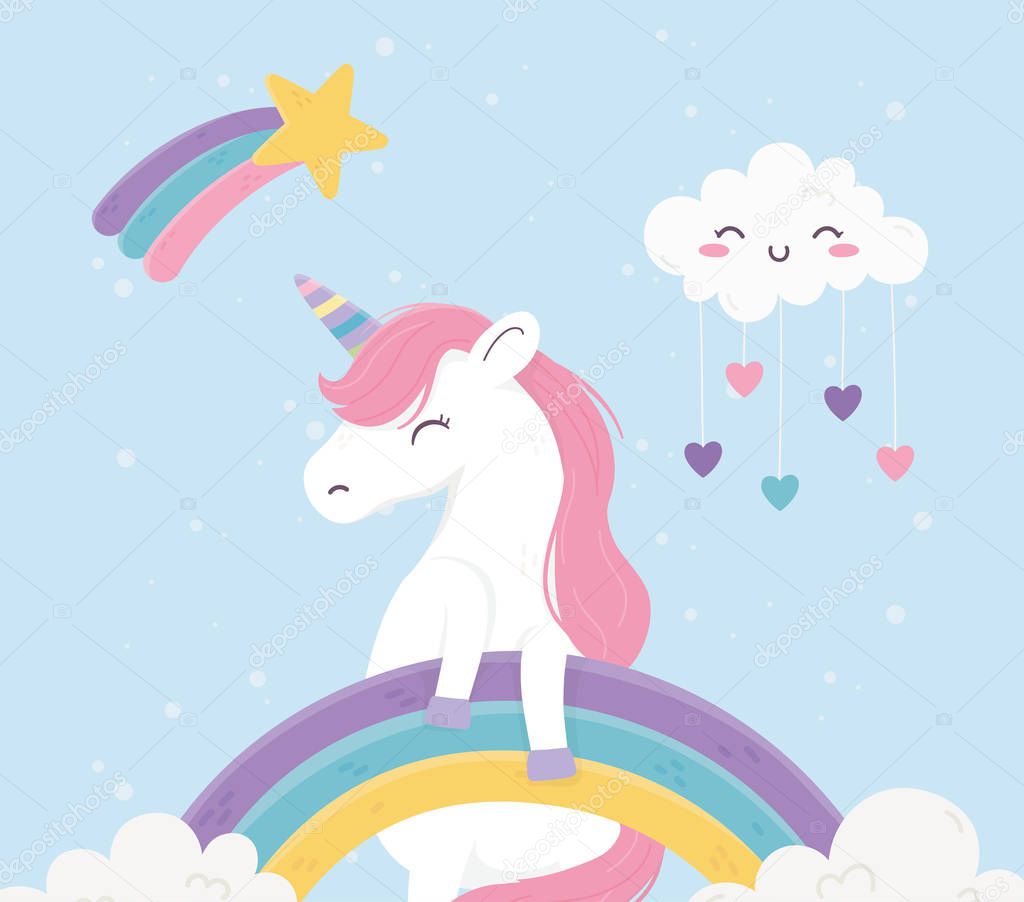 unicorn rainbows clouds hearts love fantasy magic dream cute cartoon