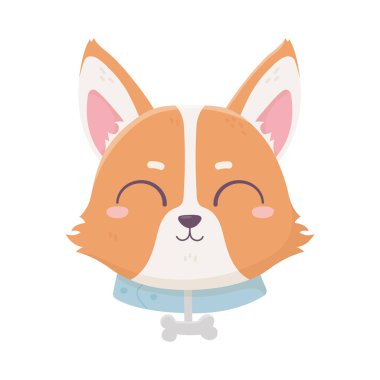 cute face dog collar with bone domestic cartoon animal, pets