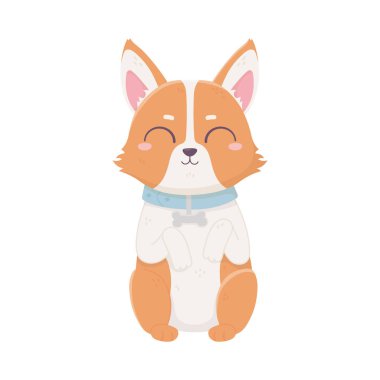 cute dog sitting domestic cartoon animal, pets