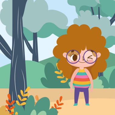 Küçük kız ifadesi, yüz doğası arkaplan karikatürü.