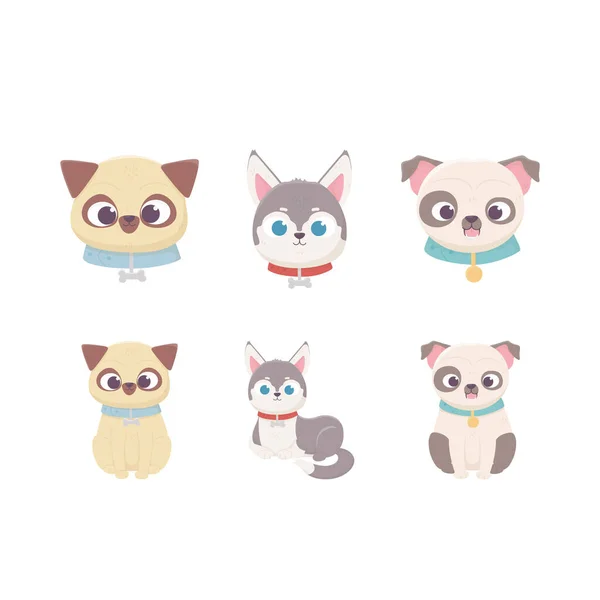 Cute dog domestic cartoon animal, set pets — 图库矢量图片