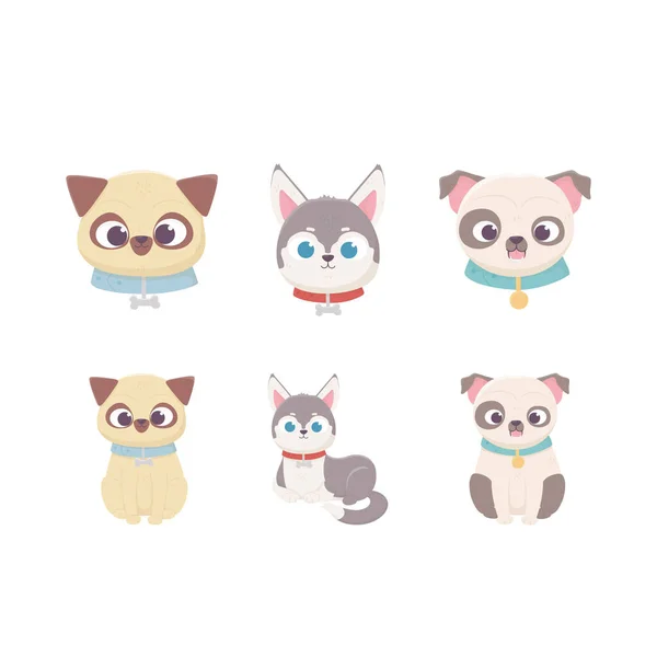 Cute dog domestic cartoon animal, set pets — Stockvector